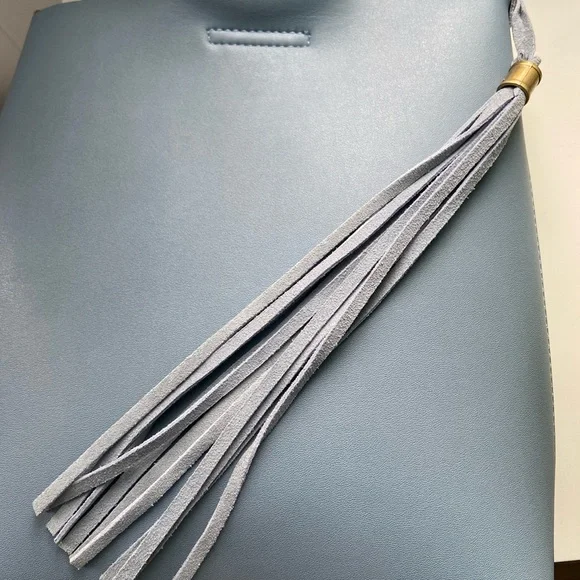 Anthropologie Blue Bag with Tortoise Handle & Fringe - Picture 5 of 11